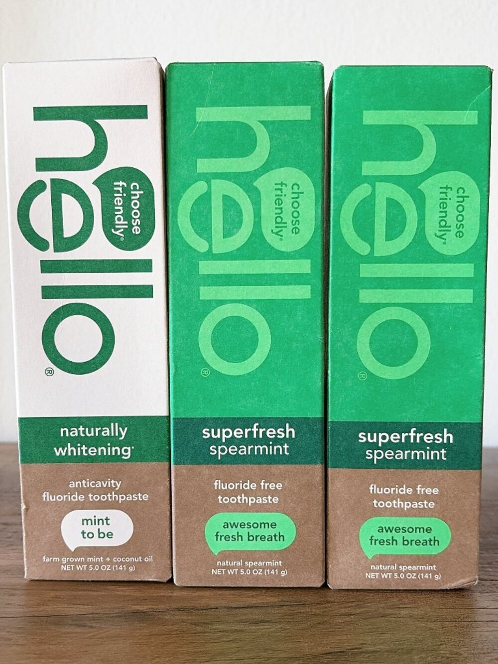 Lot of 3 Hello Naturally Whitening & Superfresh Spearmint Toothpaste - 5oz